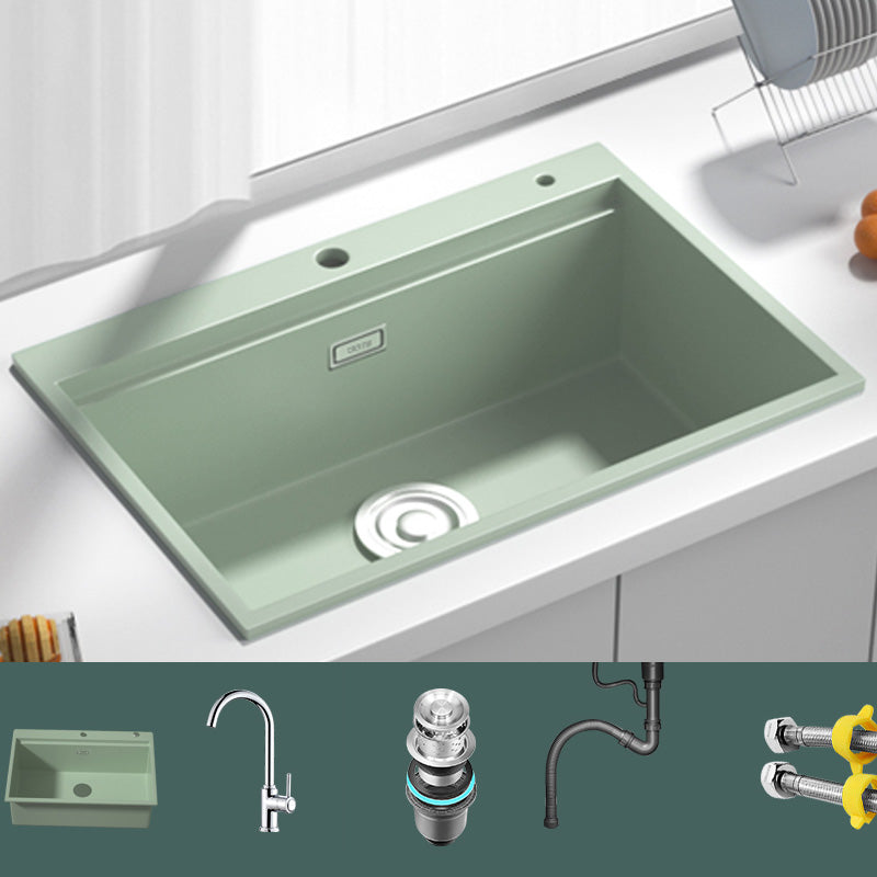Rectangle Quartz Kitchen Sink in Peppermint Green Single Bowl Sink 24"L x 18"W x 8"H Sink with Faucet Round Faucet Clearhalo 'Home Improvement' 'home_improvement' 'home_improvement_kitchen_sinks' 'Kitchen Remodel & Kitchen Fixtures' 'Kitchen Sinks & Faucet Components' 'Kitchen Sinks' 'kitchen_sinks' 7039860