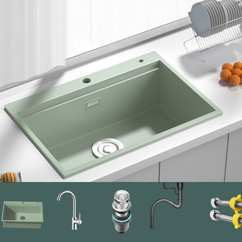 Rectangle Quartz Kitchen Sink in Peppermint Green Single Bowl Sink 28"L x 19"W x 8"H Sink with Faucet Round Faucet Clearhalo 'Home Improvement' 'home_improvement' 'home_improvement_kitchen_sinks' 'Kitchen Remodel & Kitchen Fixtures' 'Kitchen Sinks & Faucet Components' 'Kitchen Sinks' 'kitchen_sinks' 7039864