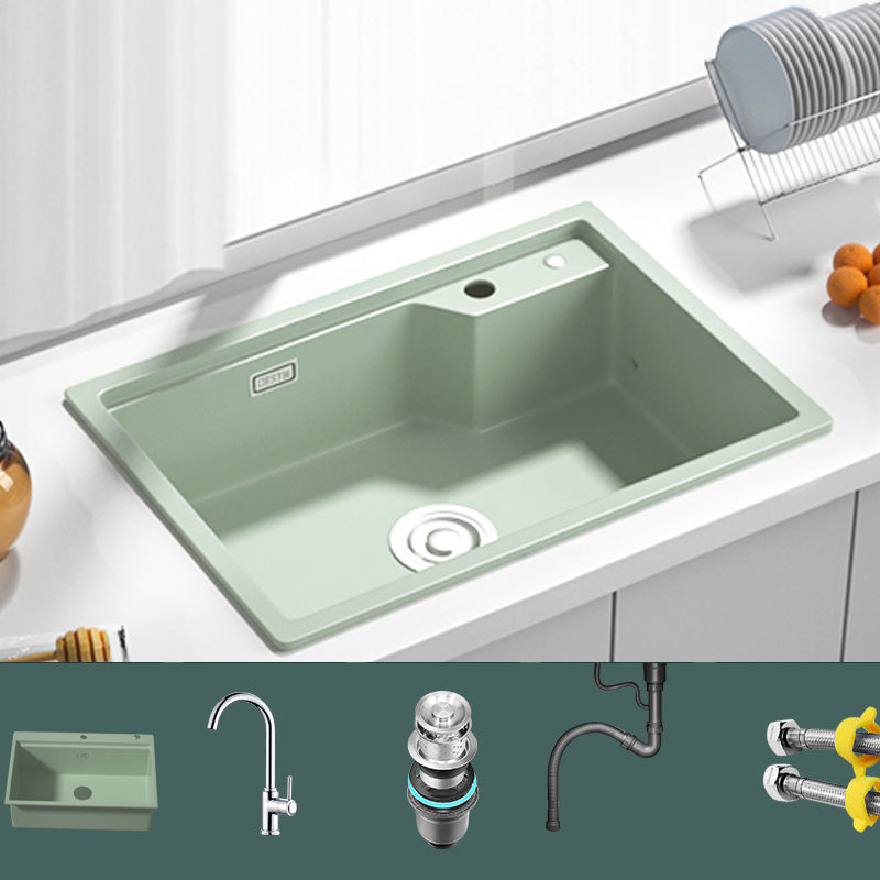 Rectangle Quartz Kitchen Sink in Peppermint Green Single Bowl Sink 26.8"L x 18.1"W x 7.9"H Sink with Faucet Round Faucet Clearhalo 'Home Improvement' 'home_improvement' 'home_improvement_kitchen_sinks' 'Kitchen Remodel & Kitchen Fixtures' 'Kitchen Sinks & Faucet Components' 'Kitchen Sinks' 'kitchen_sinks' 7039865