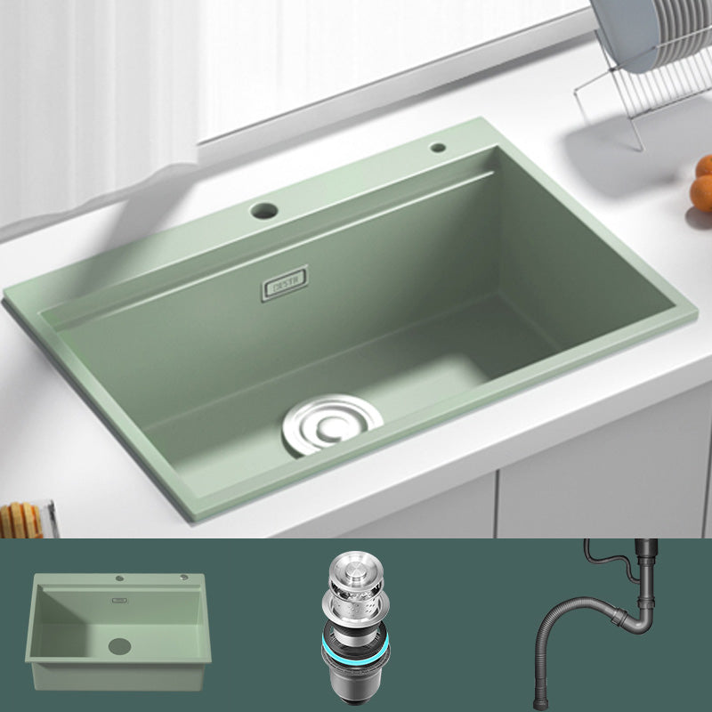 Rectangle Quartz Kitchen Sink in Peppermint Green Single Bowl Sink 28"L x 19"W x 8"H Sink Only None Clearhalo 'Home Improvement' 'home_improvement' 'home_improvement_kitchen_sinks' 'Kitchen Remodel & Kitchen Fixtures' 'Kitchen Sinks & Faucet Components' 'Kitchen Sinks' 'kitchen_sinks' 7039868