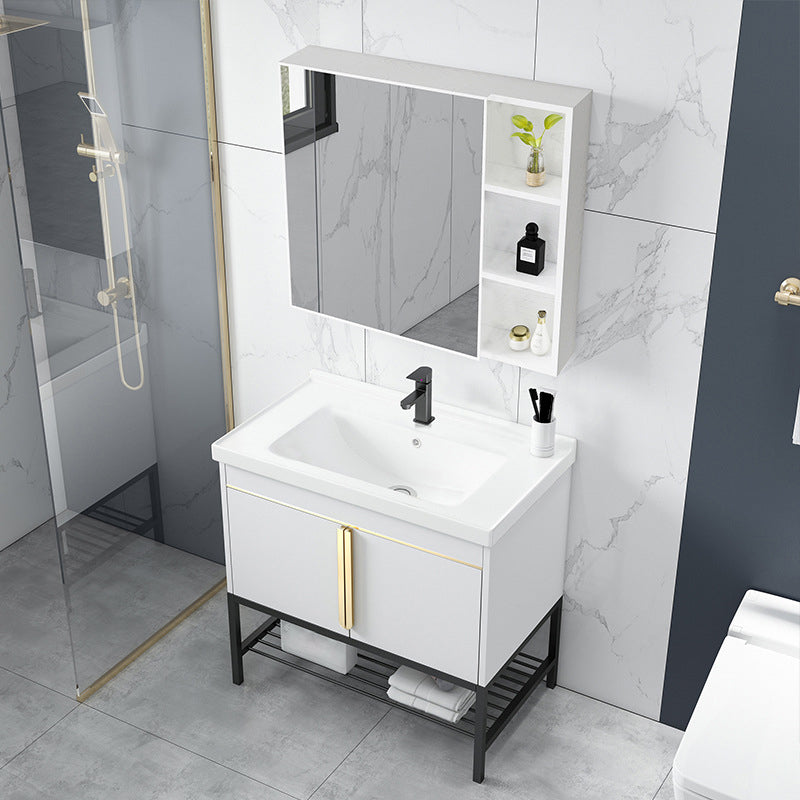 Bathroom Vanity Rectangular Drawers Mirror Storage Shelf with Faucet Clearhalo 'Bathroom Remodel & Bathroom Fixtures' 'Bathroom Vanities' 'bathroom_vanities' 'Home Improvement' 'home_improvement' 'home_improvement_bathroom_vanities' 7041688