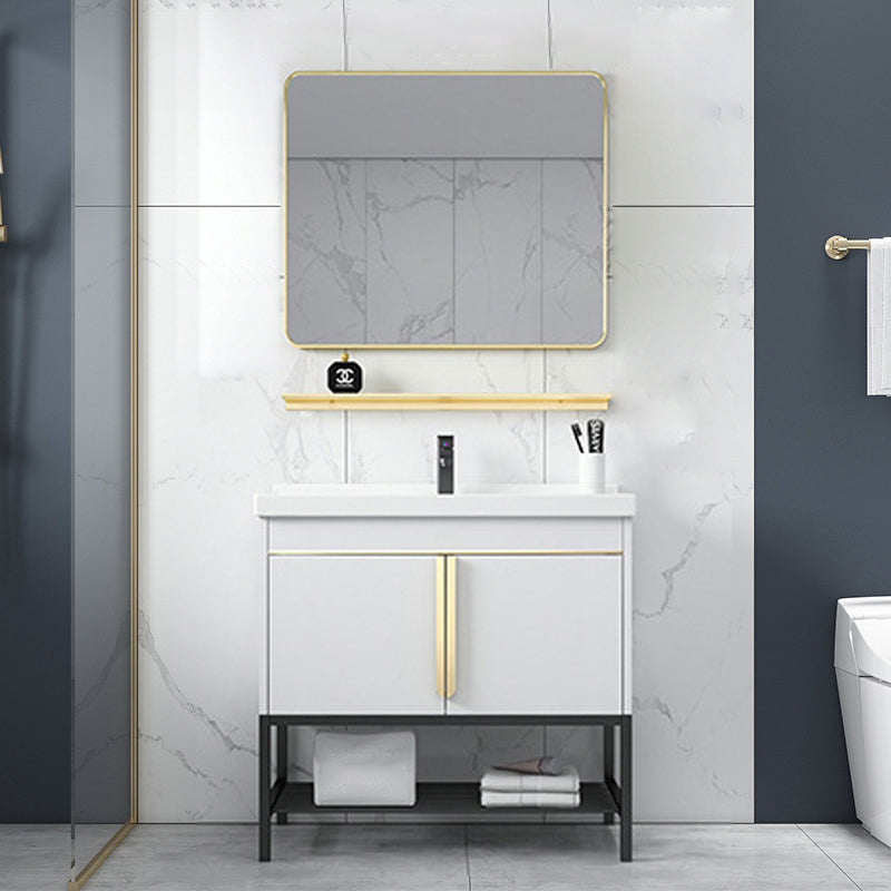 Bathroom Vanity Rectangular Drawers Mirror Storage Shelf with Faucet Vanity & Faucet & Square Mirror White Clearhalo 'Bathroom Remodel & Bathroom Fixtures' 'Bathroom Vanities' 'bathroom_vanities' 'Home Improvement' 'home_improvement' 'home_improvement_bathroom_vanities' 7041703