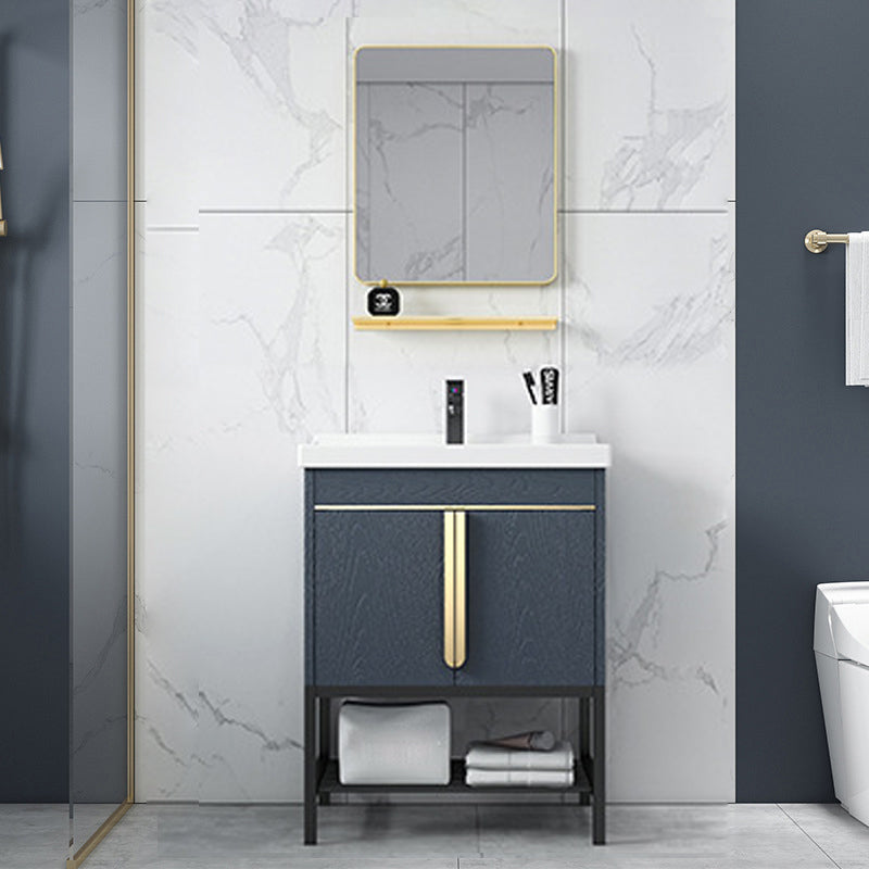 Bathroom Vanity Rectangular Drawers Mirror Storage Shelf with Faucet Vanity & Faucet & Square Mirror 24"L x 19"W x 31"H Blue Clearhalo 'Bathroom Remodel & Bathroom Fixtures' 'Bathroom Vanities' 'bathroom_vanities' 'Home Improvement' 'home_improvement' 'home_improvement_bathroom_vanities' 7041704