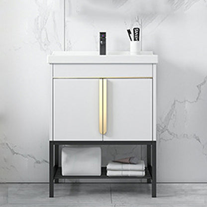 Bathroom Vanity Rectangular Drawers Mirror Storage Shelf with Faucet Vanity & Faucet 24"L x 19"W x 31"H White Clearhalo 'Bathroom Remodel & Bathroom Fixtures' 'Bathroom Vanities' 'bathroom_vanities' 'Home Improvement' 'home_improvement' 'home_improvement_bathroom_vanities' 7041706