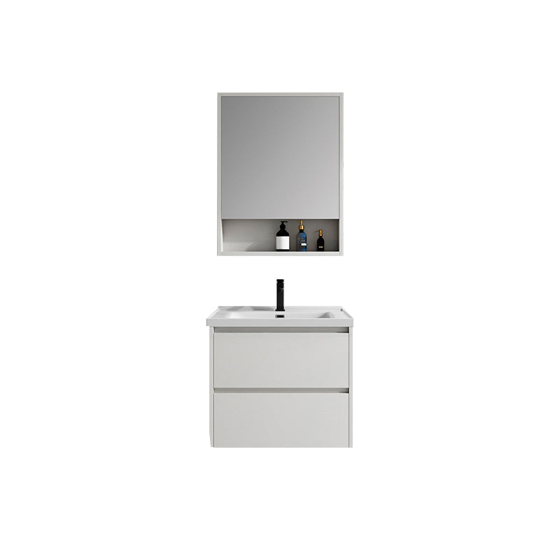 White Wood Vanity Wall Mount Glam Single Sink Mirror Bathroom Vanity with Drawers Vanity & Faucet & Mirror Cabinet 24"L x 20"W x 20.5"H Clearhalo 'Bathroom Remodel & Bathroom Fixtures' 'Bathroom Vanities' 'bathroom_vanities' 'Home Improvement' 'home_improvement' 'home_improvement_bathroom_vanities' 7043660
