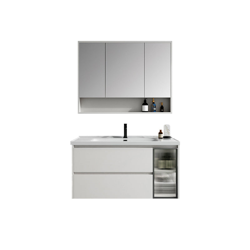 White Wood Vanity Wall Mount Glam Single Sink Mirror Bathroom Vanity with Drawers Vanity & Faucet & Mirror Cabinet 39"L x 20"W x 20"H Clearhalo 'Bathroom Remodel & Bathroom Fixtures' 'Bathroom Vanities' 'bathroom_vanities' 'Home Improvement' 'home_improvement' 'home_improvement_bathroom_vanities' 7043664