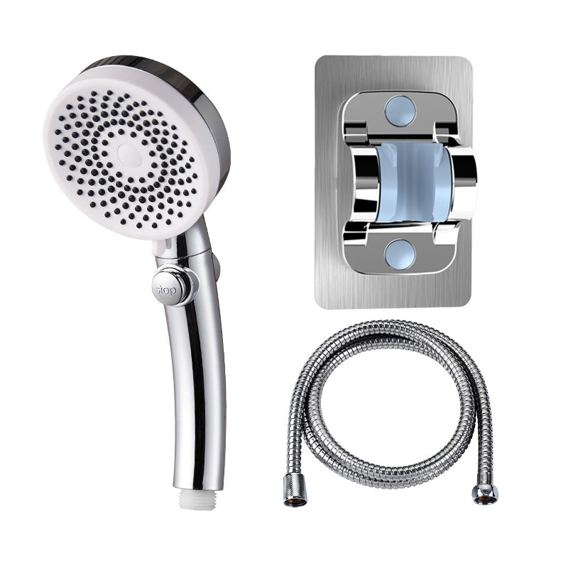 Plastic Hand Shower Round Adjustable Spray Pattern Hand Shower Silver Shower & Hose & Punch-Free Bracket Clearhalo 'Bathroom Remodel & Bathroom Fixtures' 'Home Improvement' 'home_improvement' 'home_improvement_shower_heads' 'Shower Heads' 'shower_heads' 'Showers & Bathtubs Plumbing' 'Showers & Bathtubs' 7044436
