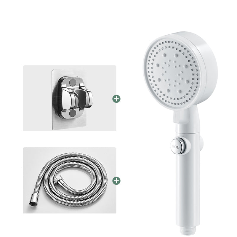 Round Handheld Shower Head Modern Plastic Shower Head with Self-Cleaning White Shower & Hose & Punch-Free Bracket 1.5 meter Hose Clearhalo 'Bathroom Remodel & Bathroom Fixtures' 'Home Improvement' 'home_improvement' 'home_improvement_shower_heads' 'Shower Heads' 'shower_heads' 'Showers & Bathtubs Plumbing' 'Showers & Bathtubs' 7044456