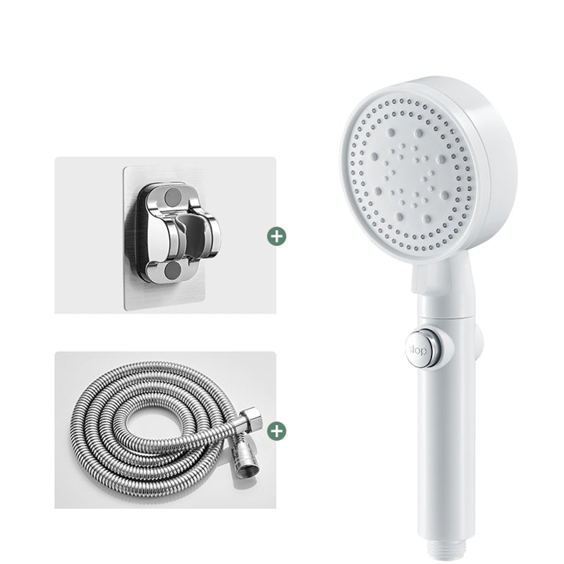 Round Handheld Shower Head Modern Plastic Shower Head with Self-Cleaning White Shower & Hose & Punch-Free Bracket 2 meter Hose Clearhalo 'Bathroom Remodel & Bathroom Fixtures' 'Home Improvement' 'home_improvement' 'home_improvement_shower_heads' 'Shower Heads' 'shower_heads' 'Showers & Bathtubs Plumbing' 'Showers & Bathtubs' 7044458