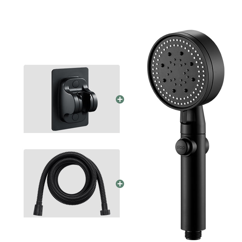 Round Handheld Shower Head Modern Plastic Shower Head with Self-Cleaning Black Shower & Hose & Punch-Free Bracket 1.5 meter Hose Clearhalo 'Bathroom Remodel & Bathroom Fixtures' 'Home Improvement' 'home_improvement' 'home_improvement_shower_heads' 'Shower Heads' 'shower_heads' 'Showers & Bathtubs Plumbing' 'Showers & Bathtubs' 7044460