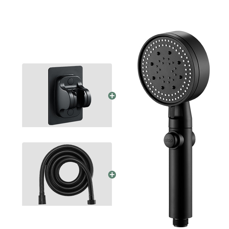 Round Handheld Shower Head Modern Plastic Shower Head with Self-Cleaning Black Shower & Hose & Punch-Free Bracket 2 meter Hose Clearhalo 'Bathroom Remodel & Bathroom Fixtures' 'Home Improvement' 'home_improvement' 'home_improvement_shower_heads' 'Shower Heads' 'shower_heads' 'Showers & Bathtubs Plumbing' 'Showers & Bathtubs' 7044461
