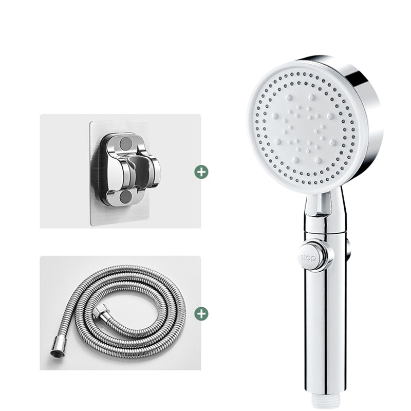 Round Handheld Shower Head Modern Plastic Shower Head with Self-Cleaning Silver Shower & Hose & Punch-Free Bracket 1.5 meter Hose Clearhalo 'Bathroom Remodel & Bathroom Fixtures' 'Home Improvement' 'home_improvement' 'home_improvement_shower_heads' 'Shower Heads' 'shower_heads' 'Showers & Bathtubs Plumbing' 'Showers & Bathtubs' 7044462