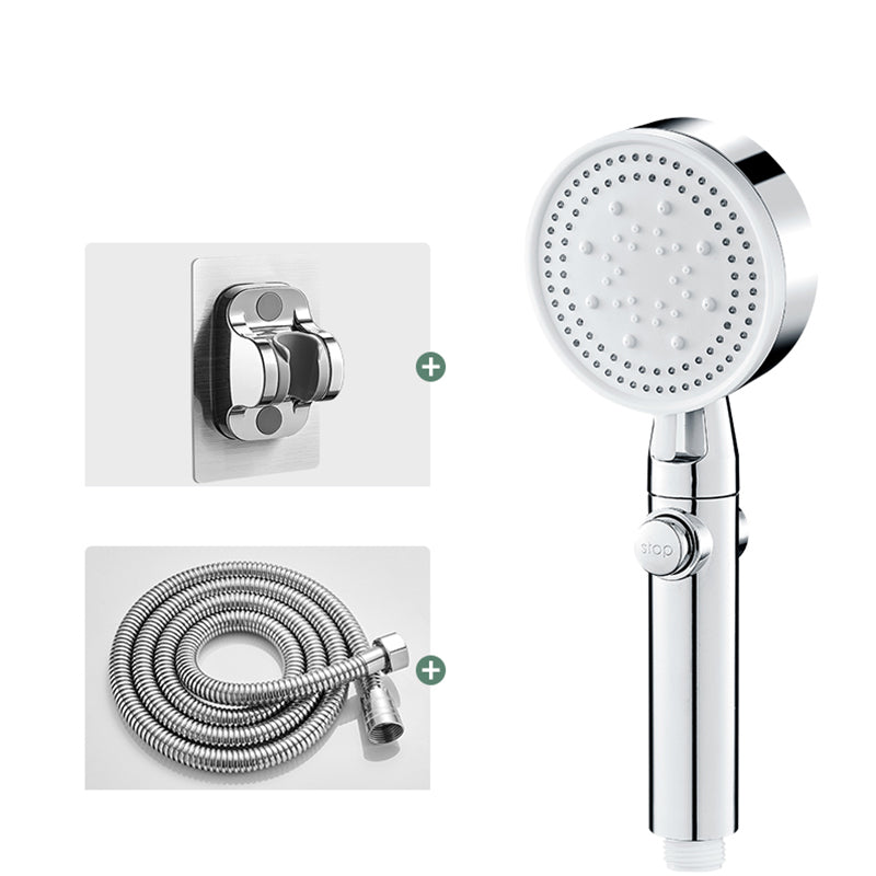 Round Handheld Shower Head Modern Plastic Shower Head with Self-Cleaning Silver Shower & Hose & Punch-Free Bracket 2 meter Hose Clearhalo 'Bathroom Remodel & Bathroom Fixtures' 'Home Improvement' 'home_improvement' 'home_improvement_shower_heads' 'Shower Heads' 'shower_heads' 'Showers & Bathtubs Plumbing' 'Showers & Bathtubs' 7044463