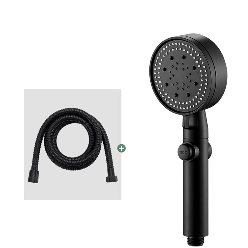 Round Handheld Shower Head Modern Plastic Shower Head with Self-Cleaning Black Shower Head with Hose 1.5 meter Hose Clearhalo 'Bathroom Remodel & Bathroom Fixtures' 'Home Improvement' 'home_improvement' 'home_improvement_shower_heads' 'Shower Heads' 'shower_heads' 'Showers & Bathtubs Plumbing' 'Showers & Bathtubs' 7044470