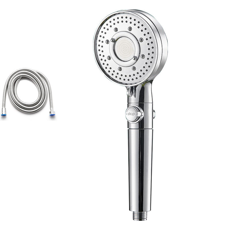 Round Shower Head Plastic Modern Shower Head with Adjustable Spray Pattern Silver Shower Head with Hose Clearhalo 'Bathroom Remodel & Bathroom Fixtures' 'Home Improvement' 'home_improvement' 'home_improvement_shower_heads' 'Shower Heads' 'shower_heads' 'Showers & Bathtubs Plumbing' 'Showers & Bathtubs' 7044507