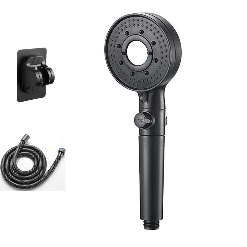 Round Shower Head Plastic Modern Shower Head with Adjustable Spray Pattern Matte Black Shower Heads & Hose & Wall pedestal 1.5 meter Hose Clearhalo 'Bathroom Remodel & Bathroom Fixtures' 'Home Improvement' 'home_improvement' 'home_improvement_shower_heads' 'Shower Heads' 'shower_heads' 'Showers & Bathtubs Plumbing' 'Showers & Bathtubs' 7044512