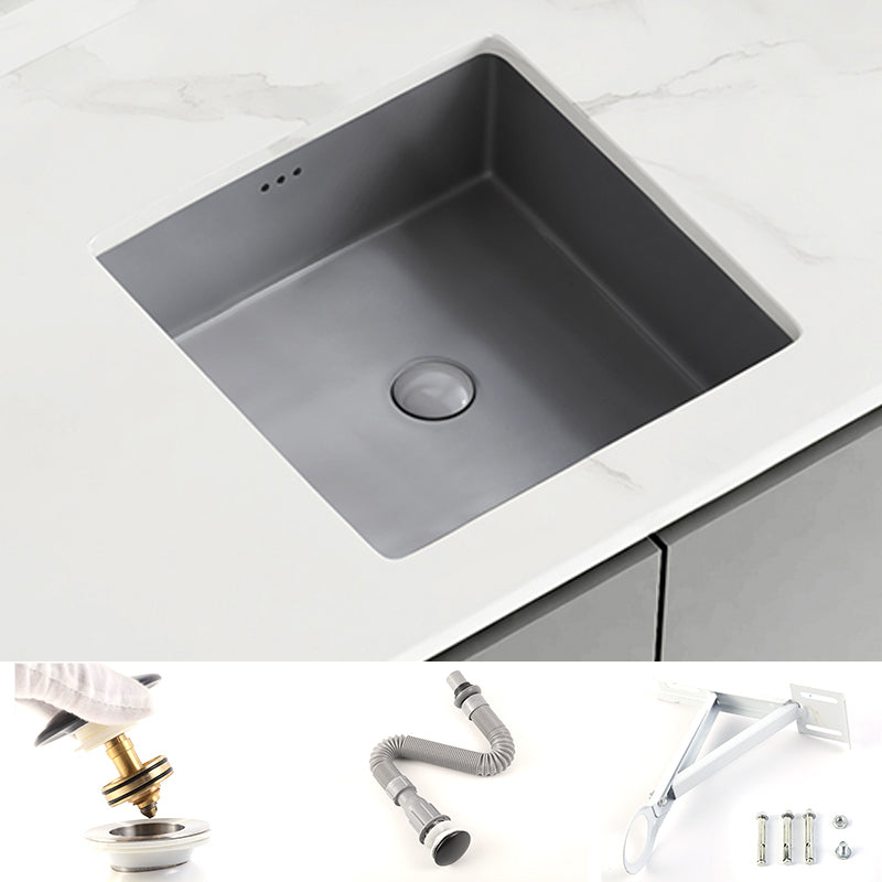 Modern Undermount Vanity Sink Square Porcelain with Pop-Up Drain Basin Sink Grey Sink Clearhalo 'Bathroom Remodel & Bathroom Fixtures' 'Bathroom Sinks & Faucet Components' 'Bathroom Sinks' 'bathroom_sink' 'Home Improvement' 'home_improvement' 'home_improvement_bathroom_sink' 7046263