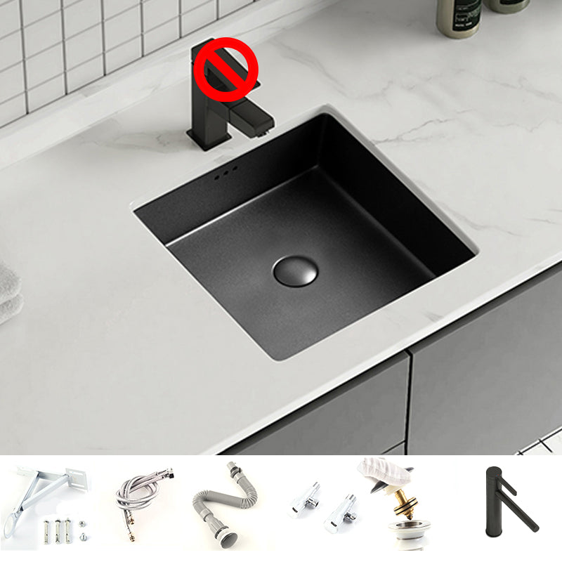 Modern Undermount Vanity Sink Square Porcelain with Pop-Up Drain Basin Sink 18"L x 18"W x 7"H Black Sink with Faucet Clearhalo 'Bathroom Remodel & Bathroom Fixtures' 'Bathroom Sinks & Faucet Components' 'Bathroom Sinks' 'bathroom_sink' 'Home Improvement' 'home_improvement' 'home_improvement_bathroom_sink' 7046269
