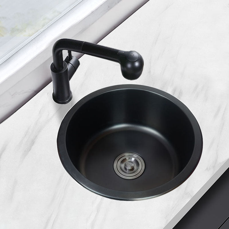 Contemporary Style Kitchen Sink Stainless Steel Round Drop-In Kitchen Sink 17"L x 17"W x 7"H Sink with Faucet Straight Pull-Out Faucet Clearhalo 'Home Improvement' 'home_improvement' 'home_improvement_kitchen_sinks' 'Kitchen Remodel & Kitchen Fixtures' 'Kitchen Sinks & Faucet Components' 'Kitchen Sinks' 'kitchen_sinks' 7046276
