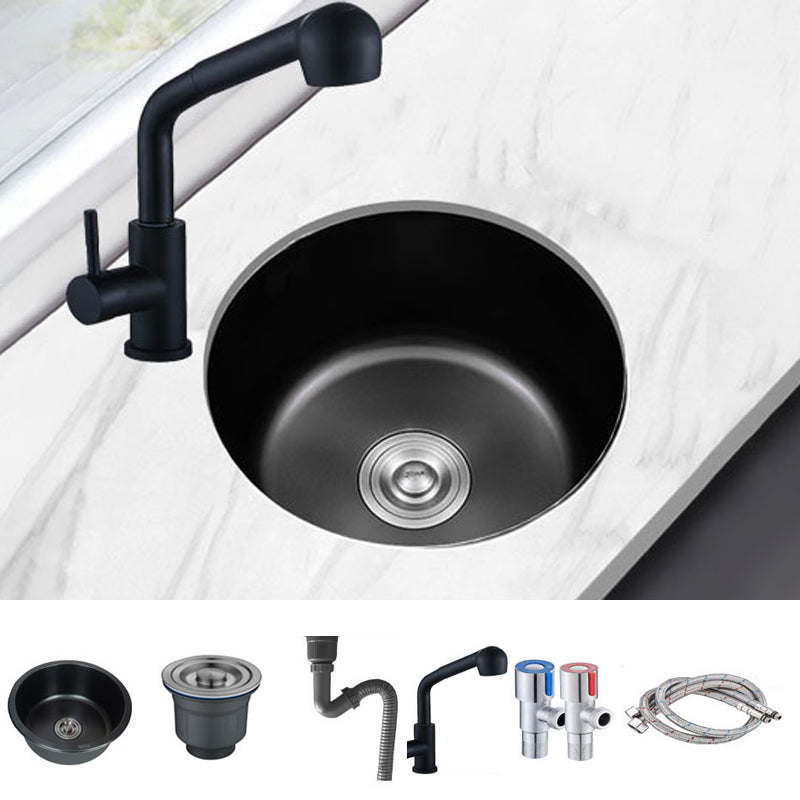 Contemporary Style Kitchen Sink Stainless Steel Round Drop-In Kitchen Sink Sink with Faucet Straight Pull-Out Faucet Clearhalo 'Home Improvement' 'home_improvement' 'home_improvement_kitchen_sinks' 'Kitchen Remodel & Kitchen Fixtures' 'Kitchen Sinks & Faucet Components' 'Kitchen Sinks' 'kitchen_sinks' 7046280
