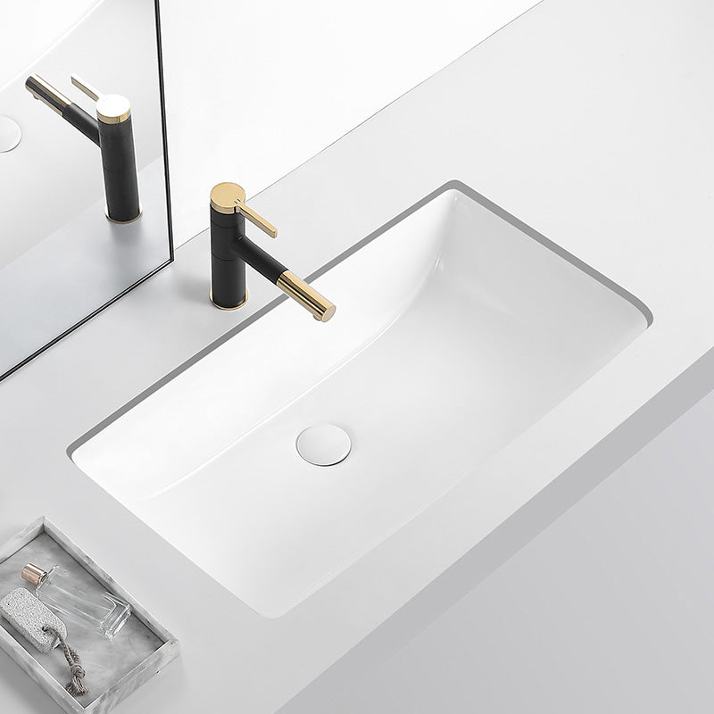 Modern Undermount Bathroom Sink Rectangular Porcelain with Faucet Basin Sink Clearhalo 'Bathroom Remodel & Bathroom Fixtures' 'Bathroom Sinks & Faucet Components' 'Bathroom Sinks' 'bathroom_sink' 'Home Improvement' 'home_improvement' 'home_improvement_bathroom_sink' 7046434