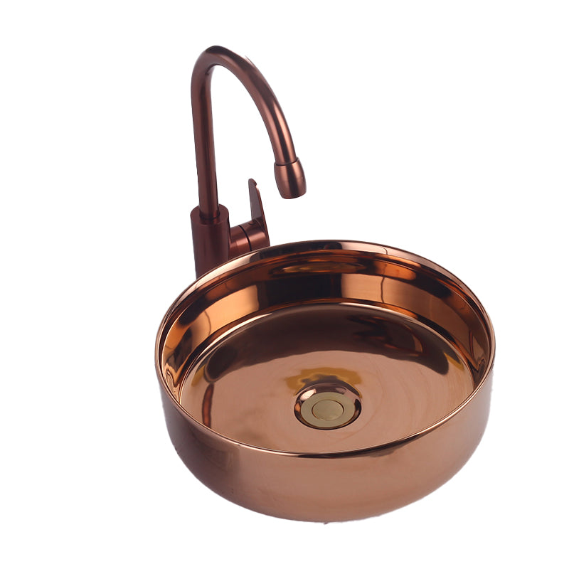 Round Bathroom Sink Contemporary Porcelain Trough Bathroom Sink 14"L x 14"W x 5"H Rose Gold Sink with Faucet Clearhalo 'Bathroom Remodel & Bathroom Fixtures' 'Bathroom Sinks & Faucet Components' 'Bathroom Sinks' 'bathroom_sink' 'Home Improvement' 'home_improvement' 'home_improvement_bathroom_sink' 7046492