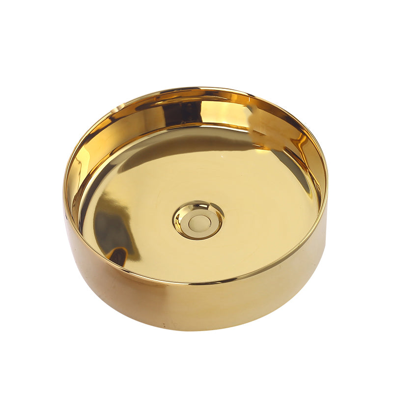 Round Bathroom Sink Contemporary Porcelain Trough Bathroom Sink 16"L x 16"W x 5"H Champagne Gold Sink Clearhalo 'Bathroom Remodel & Bathroom Fixtures' 'Bathroom Sinks & Faucet Components' 'Bathroom Sinks' 'bathroom_sink' 'Home Improvement' 'home_improvement' 'home_improvement_bathroom_sink' 7046500