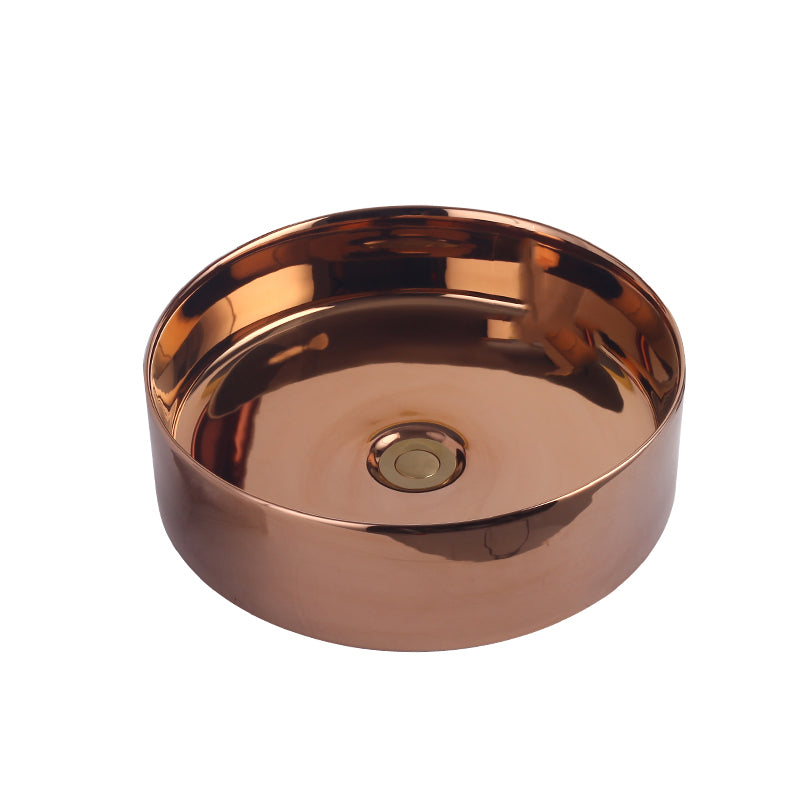 Round Bathroom Sink Contemporary Porcelain Trough Bathroom Sink 16"L x 16"W x 5"H Rose Gold Sink Clearhalo 'Bathroom Remodel & Bathroom Fixtures' 'Bathroom Sinks & Faucet Components' 'Bathroom Sinks' 'bathroom_sink' 'Home Improvement' 'home_improvement' 'home_improvement_bathroom_sink' 7046503