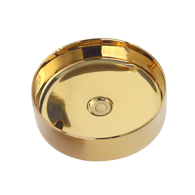 Round Bathroom Sink Contemporary Porcelain Trough Bathroom Sink 14"L x 14"W x 5"H Champagne Gold Sink Clearhalo 'Bathroom Remodel & Bathroom Fixtures' 'Bathroom Sinks & Faucet Components' 'Bathroom Sinks' 'bathroom_sink' 'Home Improvement' 'home_improvement' 'home_improvement_bathroom_sink' 7046505