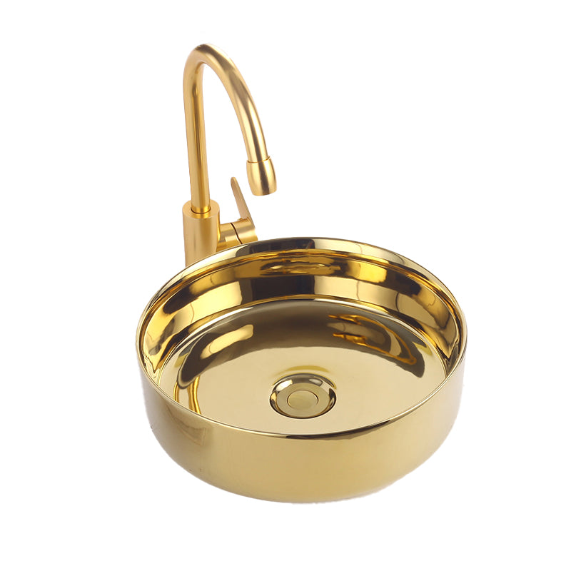 Round Bathroom Sink Contemporary Porcelain Trough Bathroom Sink 14"L x 14"W x 5"H Champagne Gold Sink with Faucet Clearhalo 'Bathroom Remodel & Bathroom Fixtures' 'Bathroom Sinks & Faucet Components' 'Bathroom Sinks' 'bathroom_sink' 'Home Improvement' 'home_improvement' 'home_improvement_bathroom_sink' 7046514