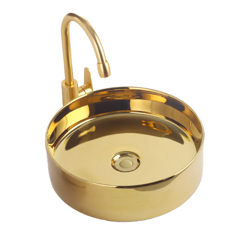 Round Bathroom Sink Contemporary Porcelain Trough Bathroom Sink 16"L x 16"W x 5"H Champagne Gold Sink with Faucet Clearhalo 'Bathroom Remodel & Bathroom Fixtures' 'Bathroom Sinks & Faucet Components' 'Bathroom Sinks' 'bathroom_sink' 'Home Improvement' 'home_improvement' 'home_improvement_bathroom_sink' 7046515