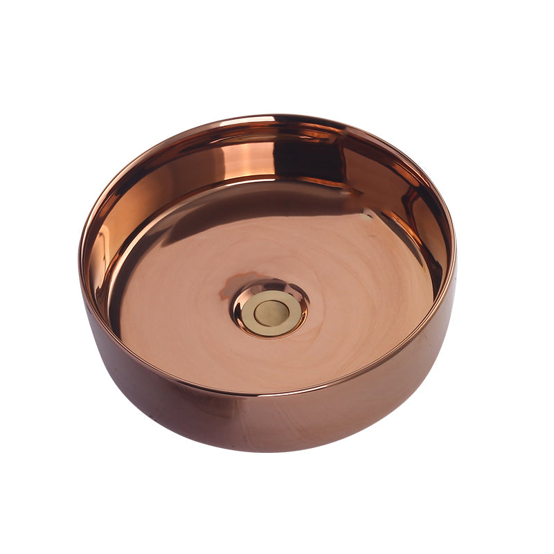 Round Bathroom Sink Contemporary Porcelain Trough Bathroom Sink 14"L x 14"W x 5"H Rose Gold Sink Clearhalo 'Bathroom Remodel & Bathroom Fixtures' 'Bathroom Sinks & Faucet Components' 'Bathroom Sinks' 'bathroom_sink' 'Home Improvement' 'home_improvement' 'home_improvement_bathroom_sink' 7046521