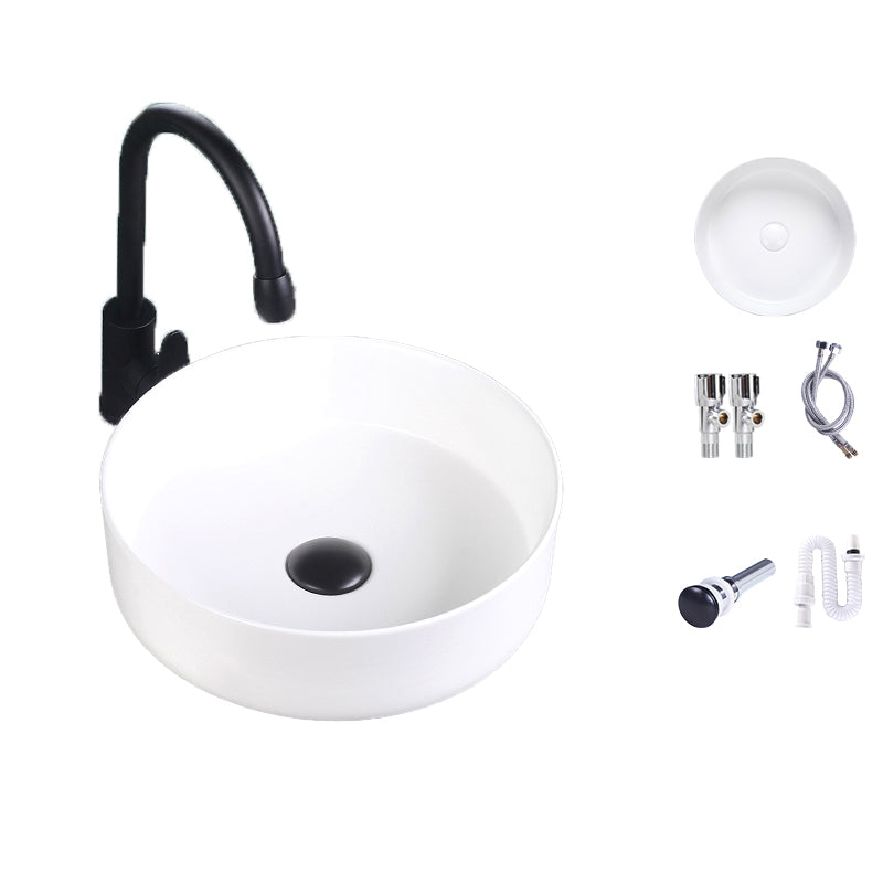 Round Bathroom Sink Contemporary Porcelain Trough Bathroom Sink 14"L x 14"W x 5"H White Sink with Faucet Clearhalo 'Bathroom Remodel & Bathroom Fixtures' 'Bathroom Sinks & Faucet Components' 'Bathroom Sinks' 'bathroom_sink' 'Home Improvement' 'home_improvement' 'home_improvement_bathroom_sink' 7046529