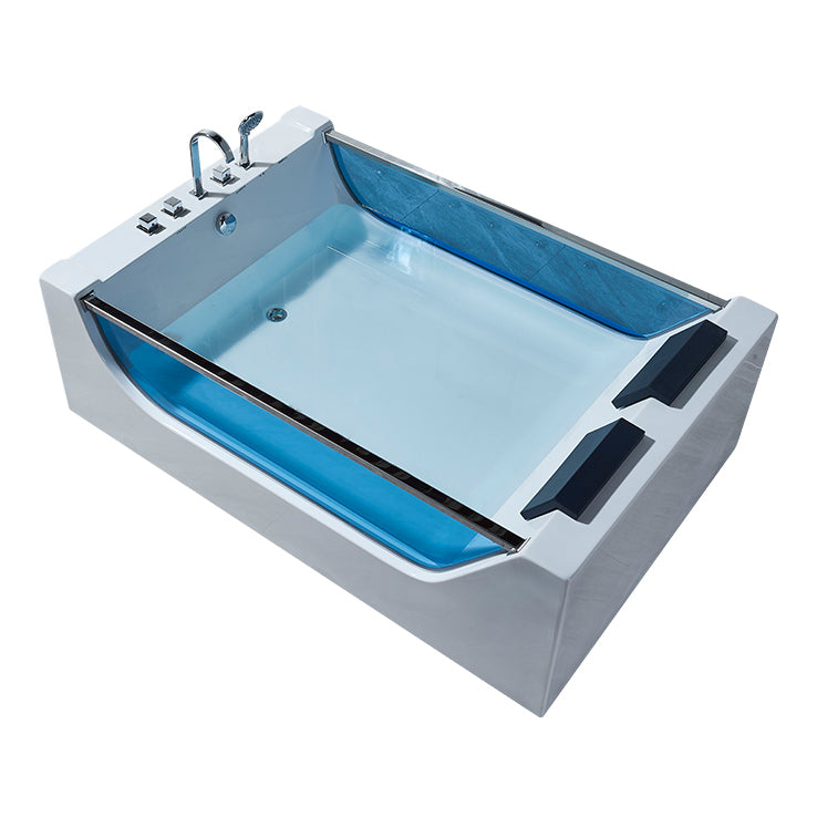 Modern Acrylic Bath Freestanding Soaking White Rectangular Bathtub Massage Not Included Tub with Silver 5-Piece Set Clearhalo 'Bathroom Remodel & Bathroom Fixtures' 'Bathtubs' 'Home Improvement' 'home_improvement' 'home_improvement_bathtubs' 'Showers & Bathtubs' 7049989