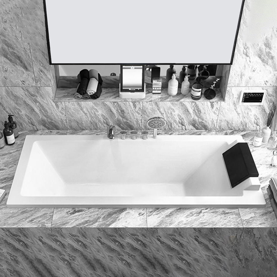 Drop-in White Bath Modern Soaking Acrylic Rectangular Bathtub 59"L x 30"W x 18"H Tub with Silver 5-Piece Set Clearhalo 'Bathroom Remodel & Bathroom Fixtures' 'Bathtubs' 'Home Improvement' 'home_improvement' 'home_improvement_bathtubs' 'Showers & Bathtubs' 7049999