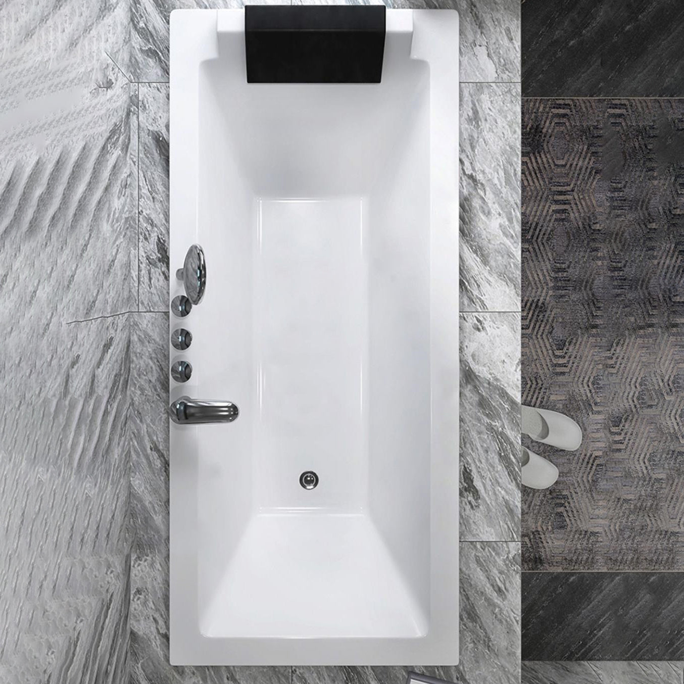Drop-in White Bath Modern Soaking Acrylic Rectangular Bathtub 55"L x 29.5"W x 18"H Tub with Silver 5-Piece Set Clearhalo 'Bathroom Remodel & Bathroom Fixtures' 'Bathtubs' 'Home Improvement' 'home_improvement' 'home_improvement_bathtubs' 'Showers & Bathtubs' 7050002