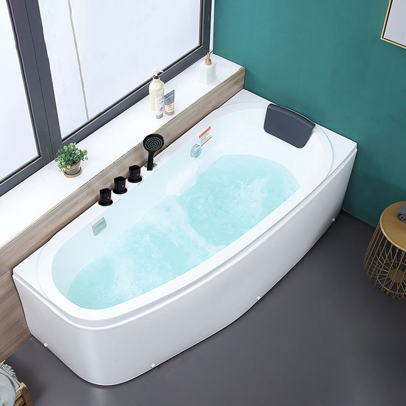 Modern Acrylic Bath Soaking Corner White Bathtub , 29.92-inch Wide 59.1"L x 29.9"W x 22.8"H Left Tub with Black 5-Piece Set Clearhalo 'Bathroom Remodel & Bathroom Fixtures' 'Bathtubs' 'Home Improvement' 'home_improvement' 'home_improvement_bathtubs' 'Showers & Bathtubs' 7050152