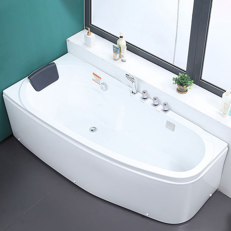 Modern Acrylic Bath Soaking Corner White Bathtub , 29.92-inch Wide Right Tub with Silver 5-Piece Set Clearhalo 'Bathroom Remodel & Bathroom Fixtures' 'Bathtubs' 'Home Improvement' 'home_improvement' 'home_improvement_bathtubs' 'Showers & Bathtubs' 7050160