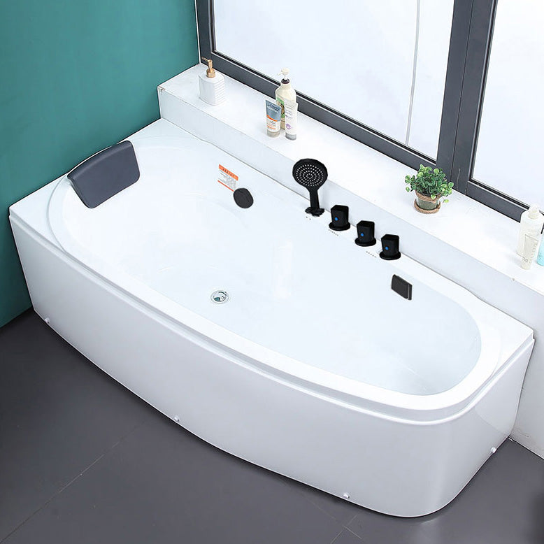 Modern Acrylic Bath Soaking Corner White Bathtub , 29.92-inch Wide Right Tub with Black 5-Piece Set Clearhalo 'Bathroom Remodel & Bathroom Fixtures' 'Bathtubs' 'Home Improvement' 'home_improvement' 'home_improvement_bathtubs' 'Showers & Bathtubs' 7050162
