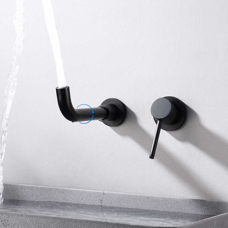 Wall Mounted Bathroom Faucet Swivel Spout Low Arc 2 Hole Faucets Clearhalo 'Bathroom Remodel & Bathroom Fixtures' 'Bathroom Sink Faucets' 'Bathroom Sinks & Faucet Components' 'bathroom_sink_faucets' 'Home Improvement' 'home_improvement' 'home_improvement_bathroom_sink_faucets' 7050596