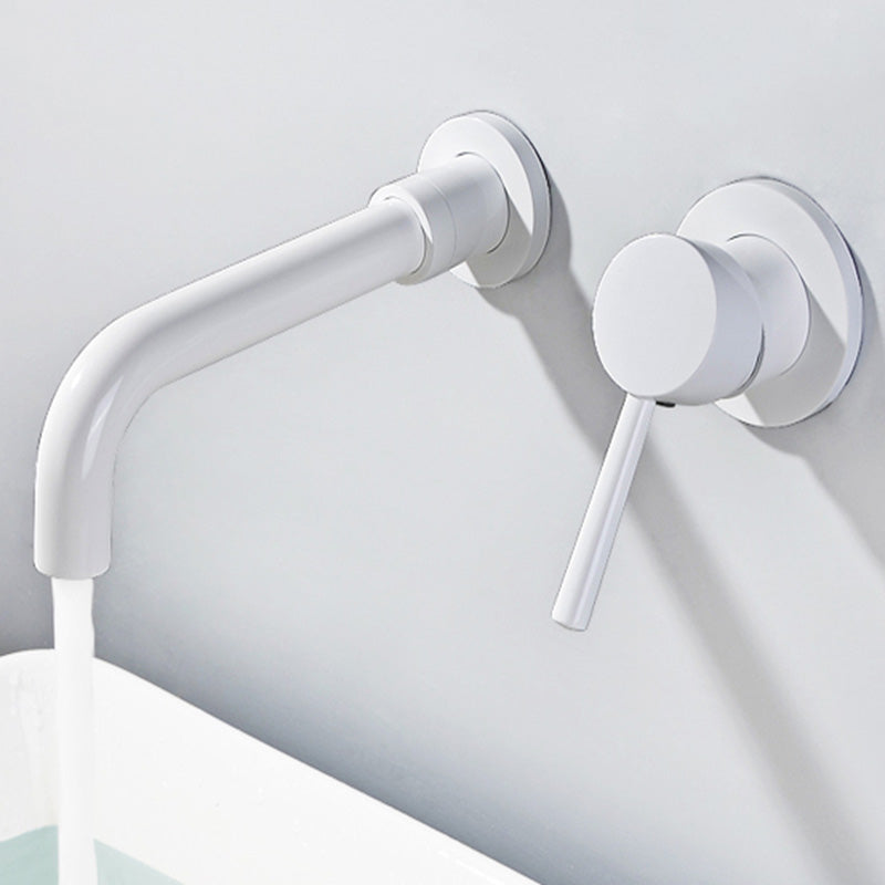 Wall Mounted Bathroom Faucet Swivel Spout Low Arc 2 Hole Faucets White Clearhalo 'Bathroom Remodel & Bathroom Fixtures' 'Bathroom Sink Faucets' 'Bathroom Sinks & Faucet Components' 'bathroom_sink_faucets' 'Home Improvement' 'home_improvement' 'home_improvement_bathroom_sink_faucets' 7050597