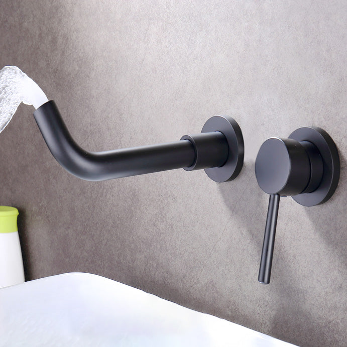 Wall Mounted Bathroom Faucet Swivel Spout Low Arc 2 Hole Faucets Clearhalo 'Bathroom Remodel & Bathroom Fixtures' 'Bathroom Sink Faucets' 'Bathroom Sinks & Faucet Components' 'bathroom_sink_faucets' 'Home Improvement' 'home_improvement' 'home_improvement_bathroom_sink_faucets' 7050598