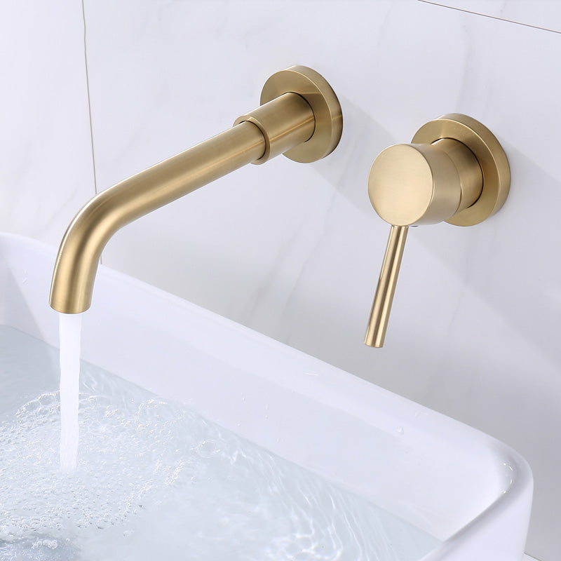 Wall Mounted Bathroom Faucet Swivel Spout Low Arc 2 Hole Faucets Light Gold Clearhalo 'Bathroom Remodel & Bathroom Fixtures' 'Bathroom Sink Faucets' 'Bathroom Sinks & Faucet Components' 'bathroom_sink_faucets' 'Home Improvement' 'home_improvement' 'home_improvement_bathroom_sink_faucets' 7050603