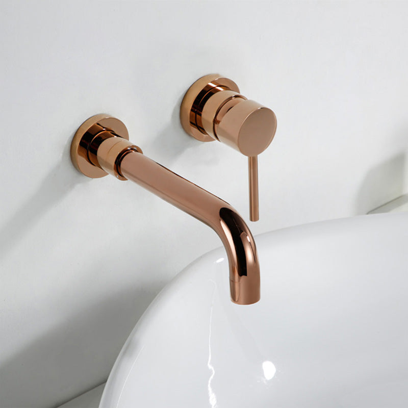 Wall Mounted Bathroom Faucet Swivel Spout Low Arc 2 Hole Faucets Rose Gold Clearhalo 'Bathroom Remodel & Bathroom Fixtures' 'Bathroom Sink Faucets' 'Bathroom Sinks & Faucet Components' 'bathroom_sink_faucets' 'Home Improvement' 'home_improvement' 'home_improvement_bathroom_sink_faucets' 7050605