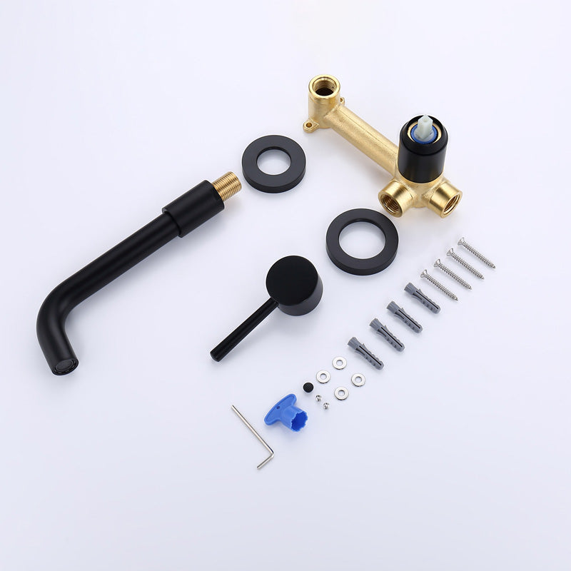 Wall Mounted Bathroom Faucet Swivel Spout Low Arc 2 Hole Faucets Clearhalo 'Bathroom Remodel & Bathroom Fixtures' 'Bathroom Sink Faucets' 'Bathroom Sinks & Faucet Components' 'bathroom_sink_faucets' 'Home Improvement' 'home_improvement' 'home_improvement_bathroom_sink_faucets' 7050606