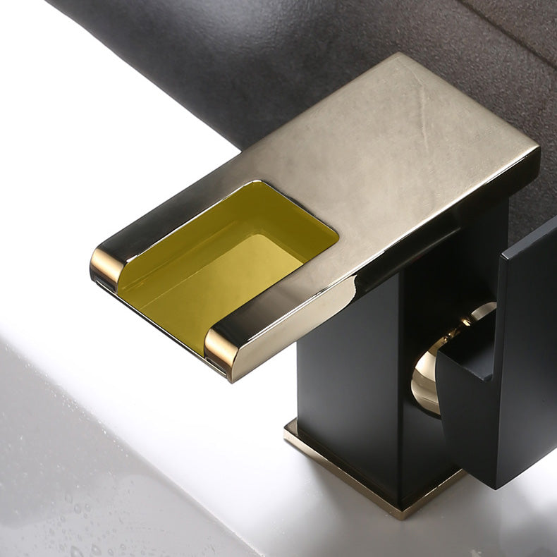 Vanity Sink Faucet Waterfall Spout Single Handle Faucet with LED Light Clearhalo 'Bathroom Remodel & Bathroom Fixtures' 'Bathroom Sink Faucets' 'Bathroom Sinks & Faucet Components' 'bathroom_sink_faucets' 'Home Improvement' 'home_improvement' 'home_improvement_bathroom_sink_faucets' 7050623