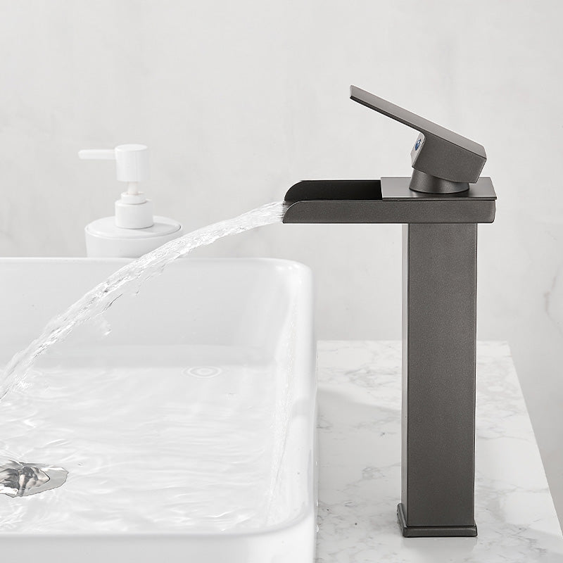 Vanity Sink Faucet Waterfall Spout Single Handle Faucet with LED Light Grey 10.6" Led Lights Not Included Clearhalo 'Bathroom Remodel & Bathroom Fixtures' 'Bathroom Sink Faucets' 'Bathroom Sinks & Faucet Components' 'bathroom_sink_faucets' 'Home Improvement' 'home_improvement' 'home_improvement_bathroom_sink_faucets' 7050634