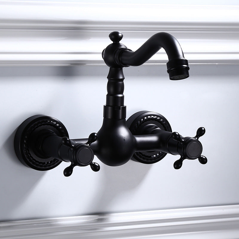 Black Wall Mounted Bathroom Faucet American Classic Widespread Sink Faucet 5.9" Clearhalo 'Bathroom Remodel & Bathroom Fixtures' 'Bathroom Sink Faucets' 'Bathroom Sinks & Faucet Components' 'bathroom_sink_faucets' 'Home Improvement' 'home_improvement' 'home_improvement_bathroom_sink_faucets' 7050661