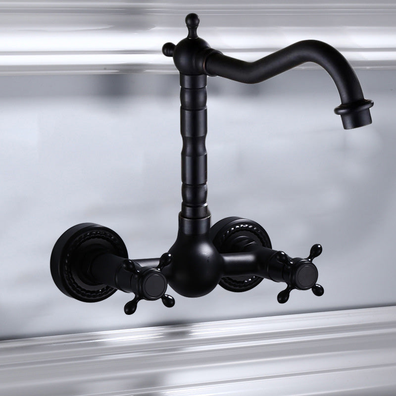 Black Wall Mounted Bathroom Faucet American Classic Widespread Sink Faucet 9.1" Clearhalo 'Bathroom Remodel & Bathroom Fixtures' 'Bathroom Sink Faucets' 'Bathroom Sinks & Faucet Components' 'bathroom_sink_faucets' 'Home Improvement' 'home_improvement' 'home_improvement_bathroom_sink_faucets' 7050662