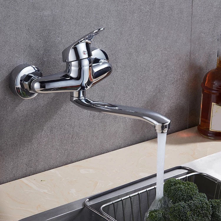 Contemporary Single Handle Kitchen Faucet Wall Mounted 1-Hold Bar Faucet with No Sensor Clearhalo 'Home Improvement' 'home_improvement' 'home_improvement_kitchen_faucets' 'Kitchen Faucets' 'Kitchen Remodel & Kitchen Fixtures' 'Kitchen Sinks & Faucet Components' 'kitchen_faucets' 7050761